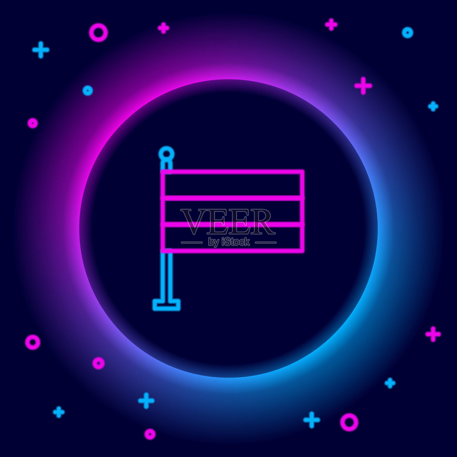 发光的霓虹灯线国家德国国旗图标孤立的黑色背景。色彩缤纷的轮廓概念。向量图标素材