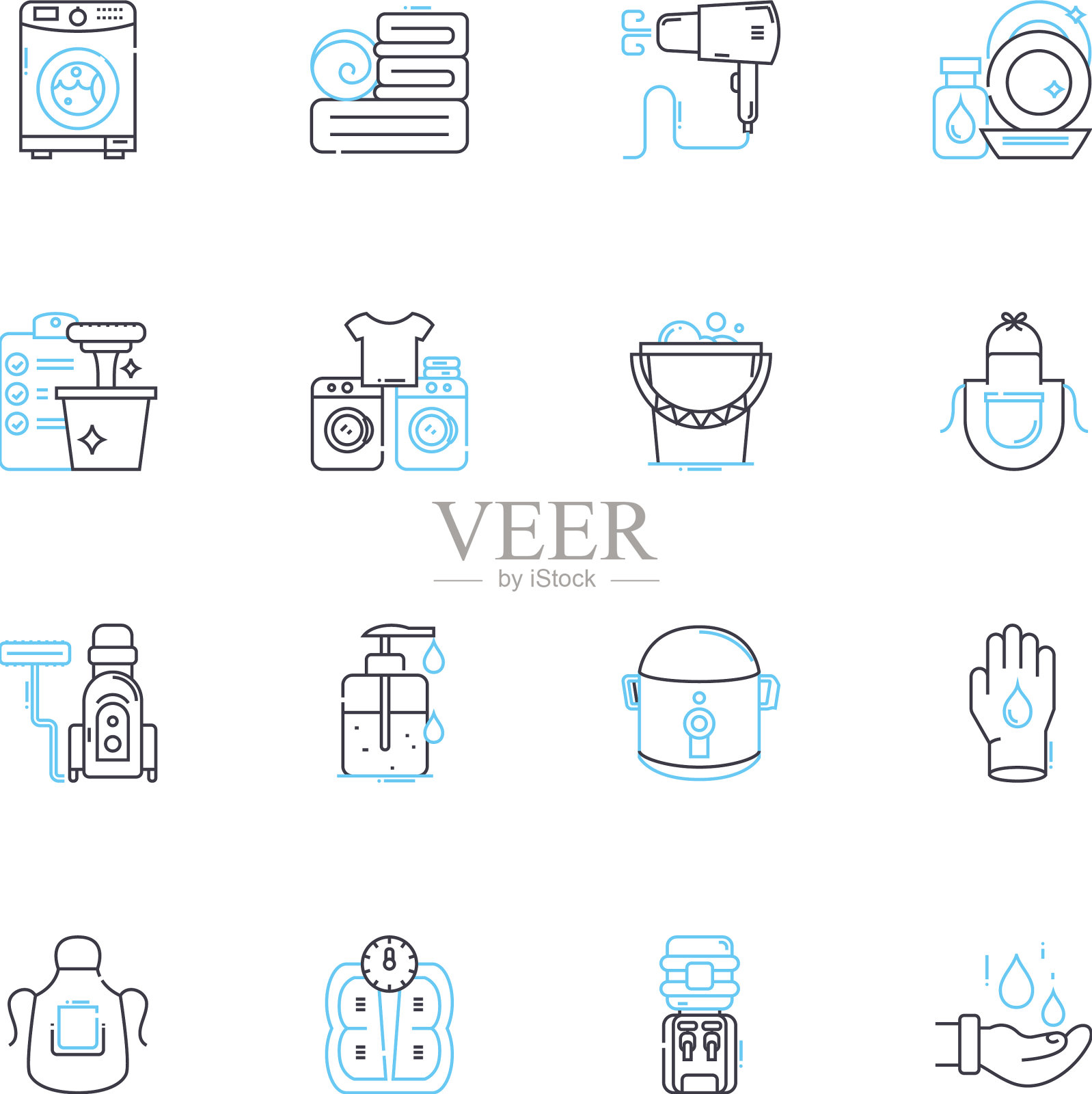 宠物美容线性图标集理发洗澡图标素材