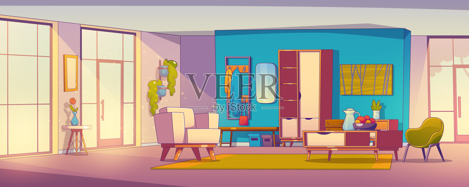 现代家居走廊室内设计插画图片素材