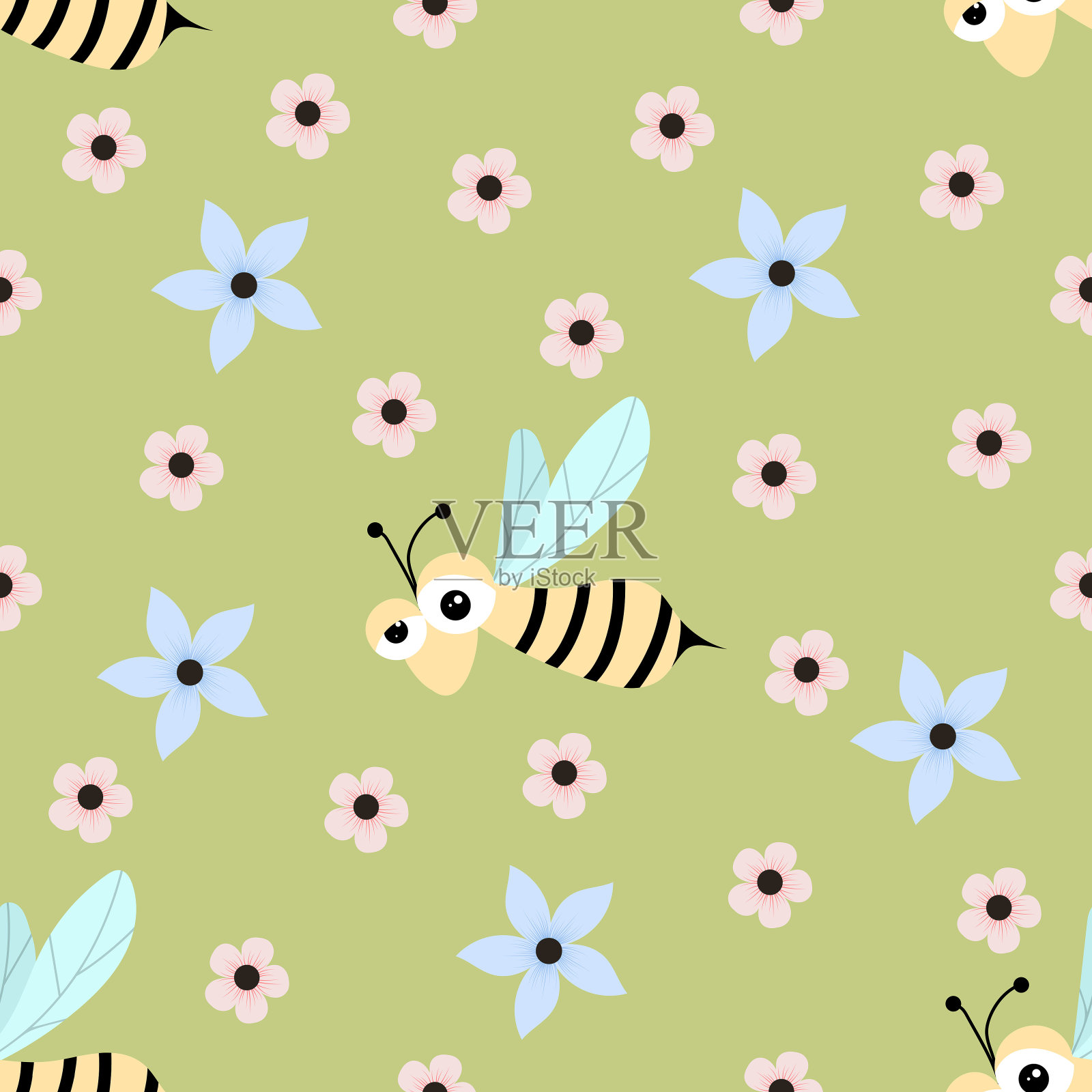 蜜蜂无缝花纹插画图片素材