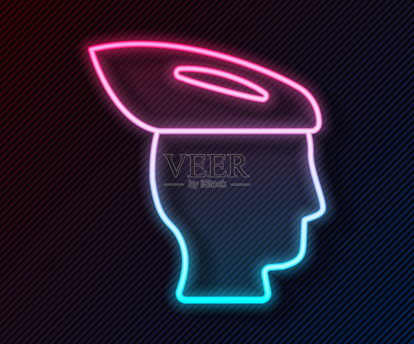 发光的霓虹灯线自行车头盔图标孤立的黑色背景。极限运动。运动设备。向量插画图片素材