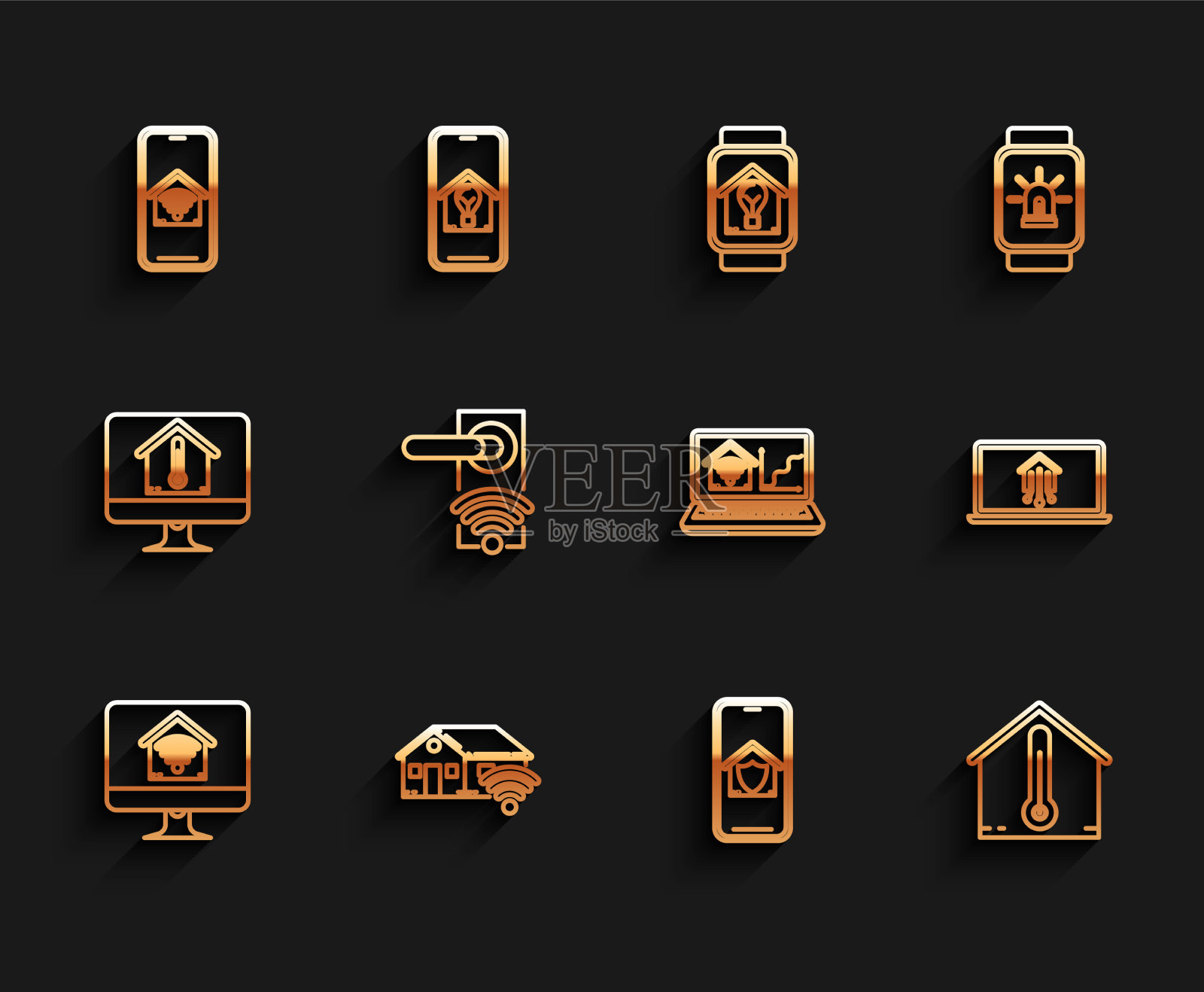 设置线电脑显示器与智能家居与wi图标素材