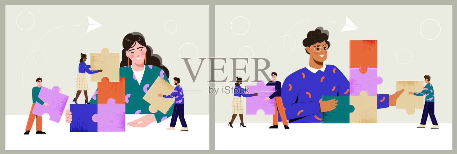 人们将谜题联系起来插画图片素材