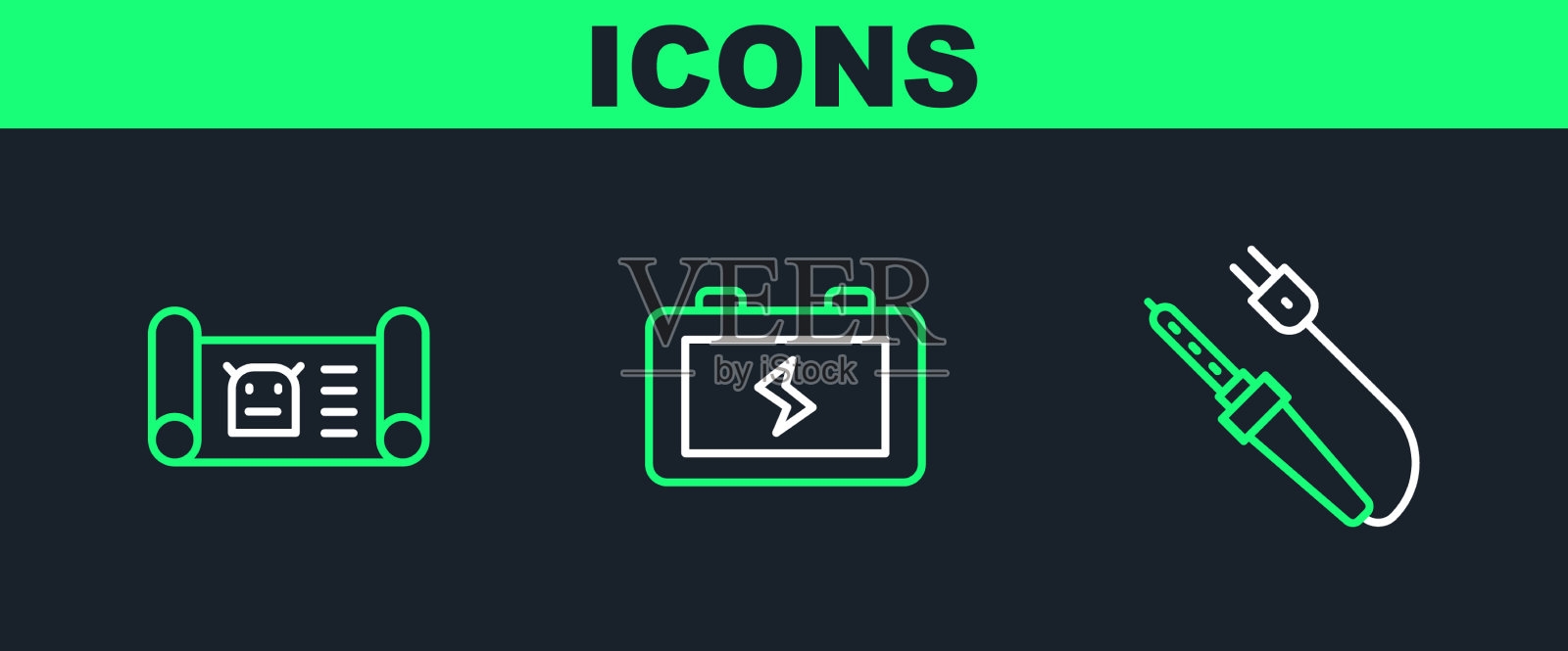 设定线路焊铁机器人设计图和图标素材