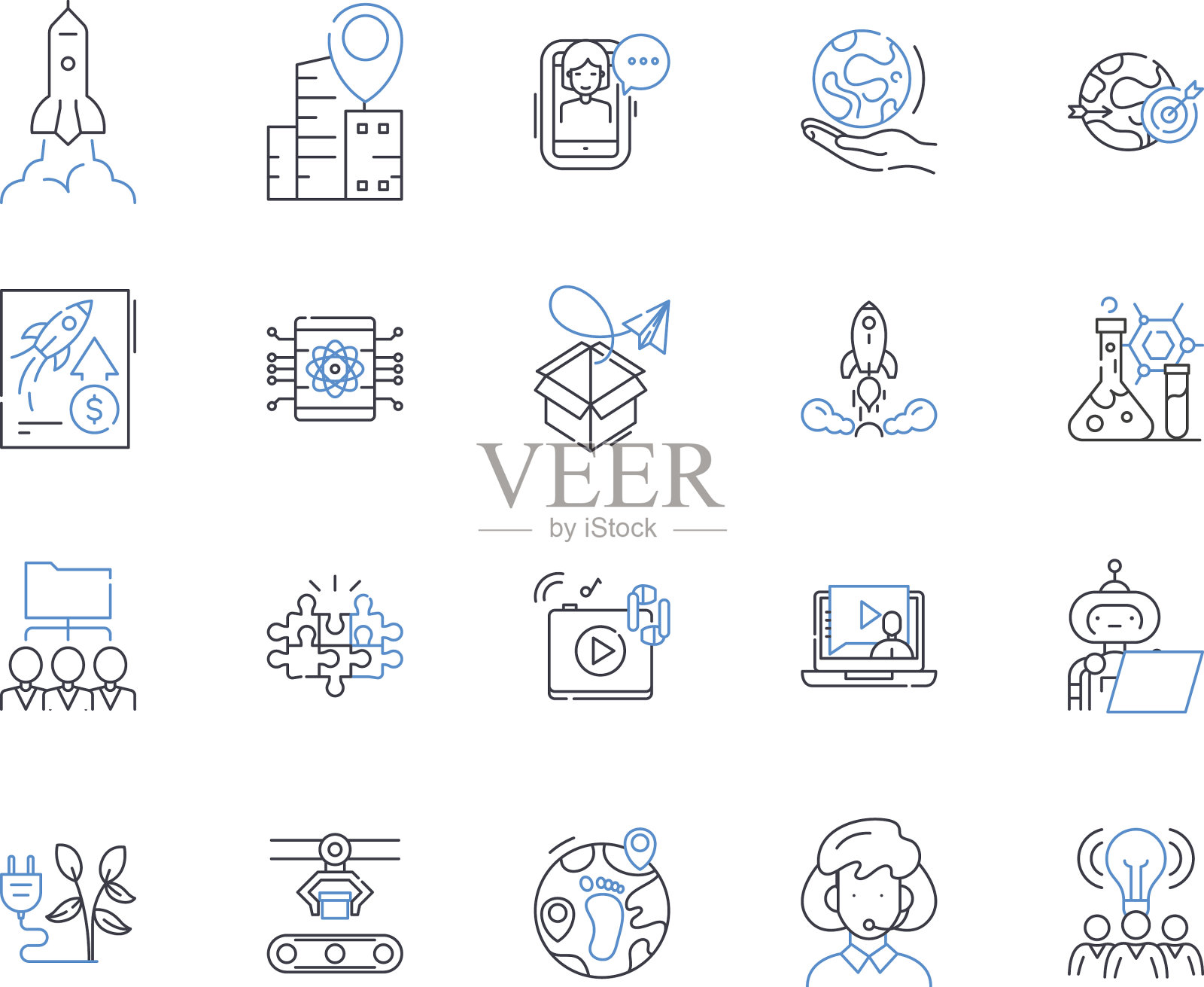 开创性的专业知识线图标集合图标素材