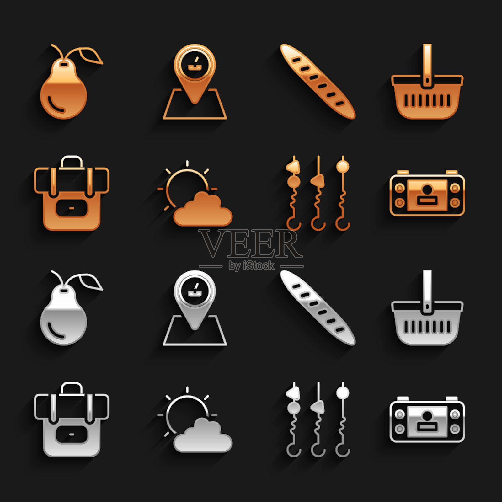 夕阳和云天气便携式野餐篮图标素材