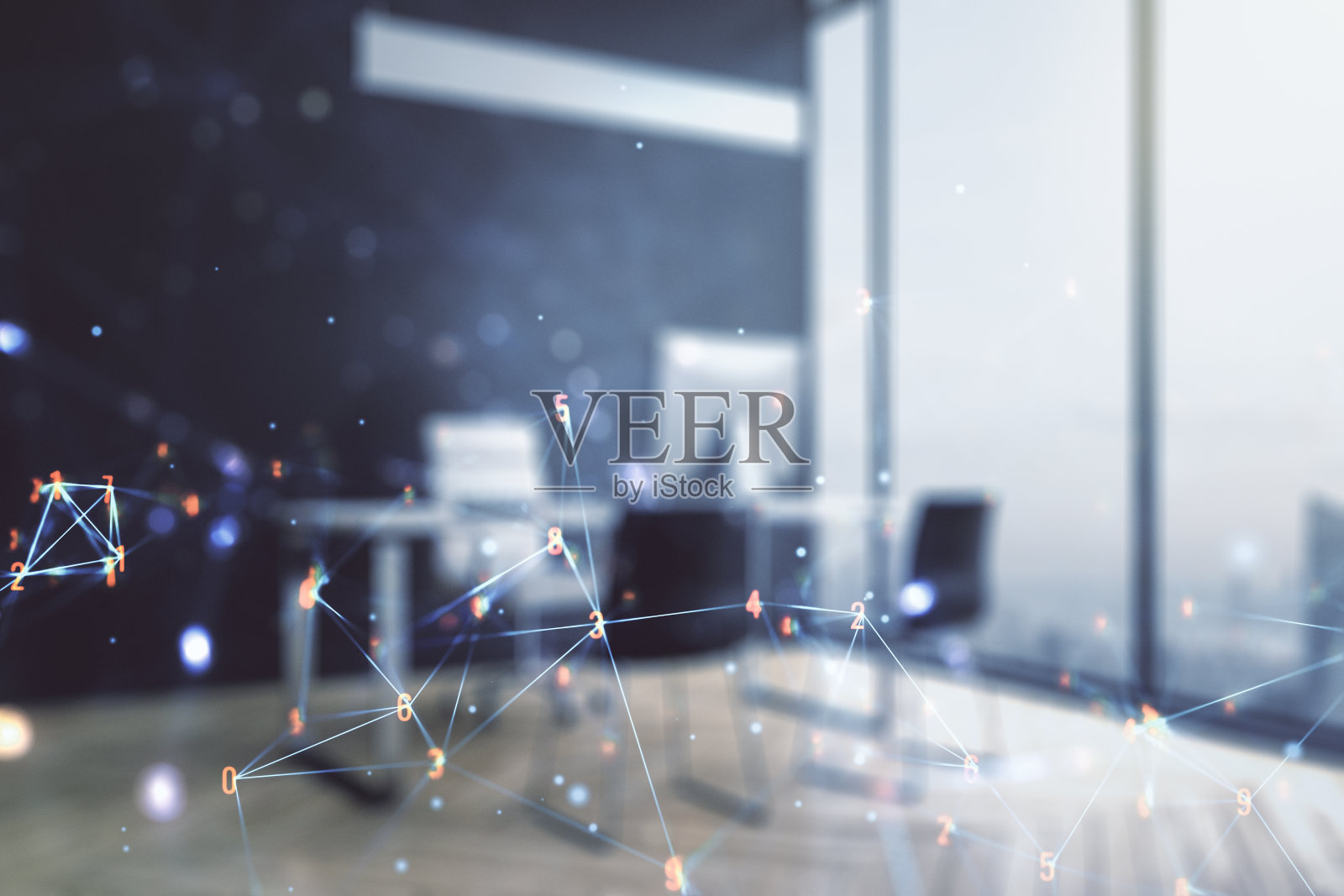 无线技术的创意理念与现代桌面电脑为背景。大数据和数据库概念。Multiexposure照片摄影图片