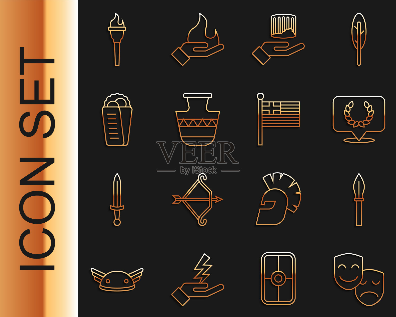 设定线喜剧和悲剧面具中世纪矛图标素材