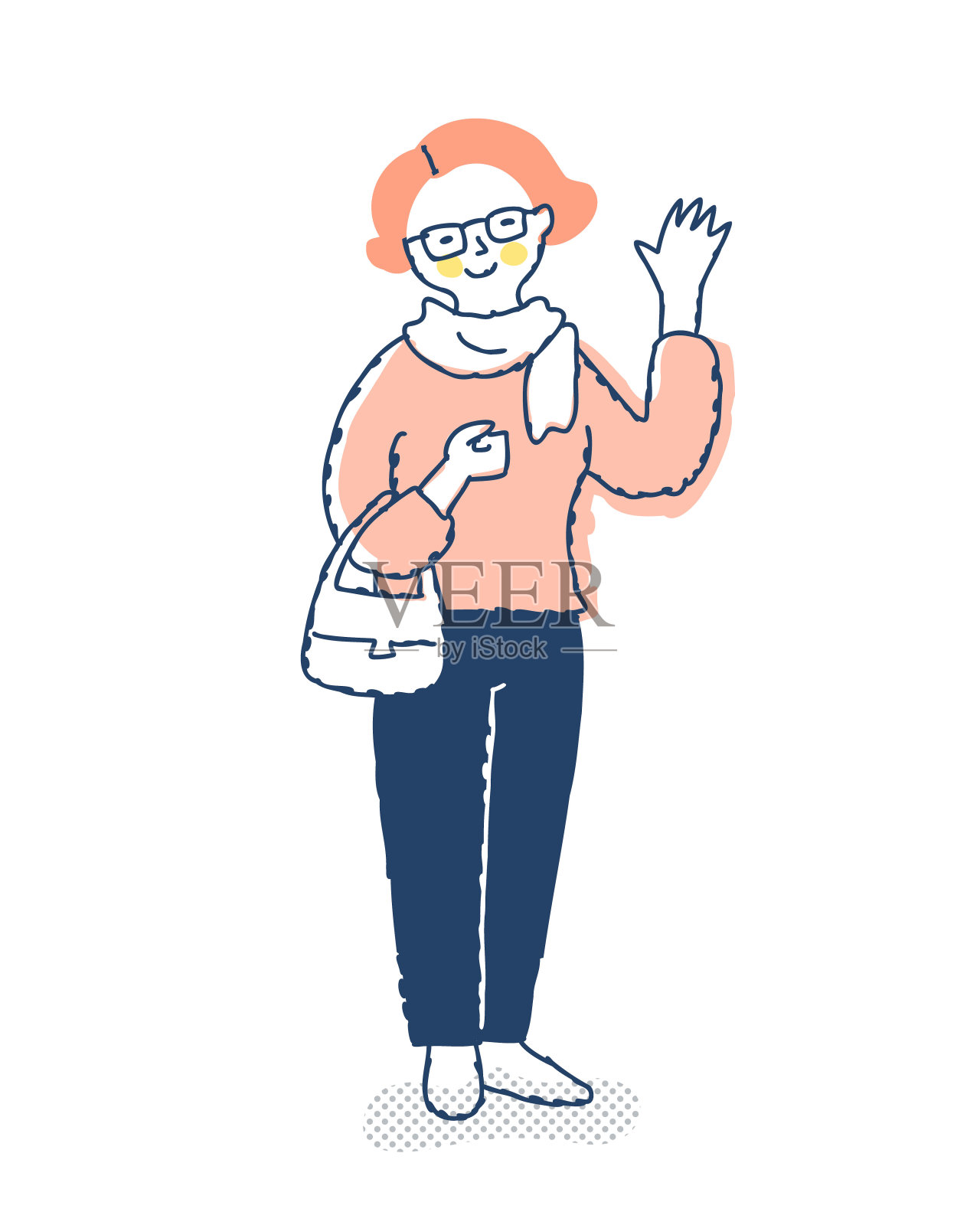 女人微笑着挥手插画图片素材