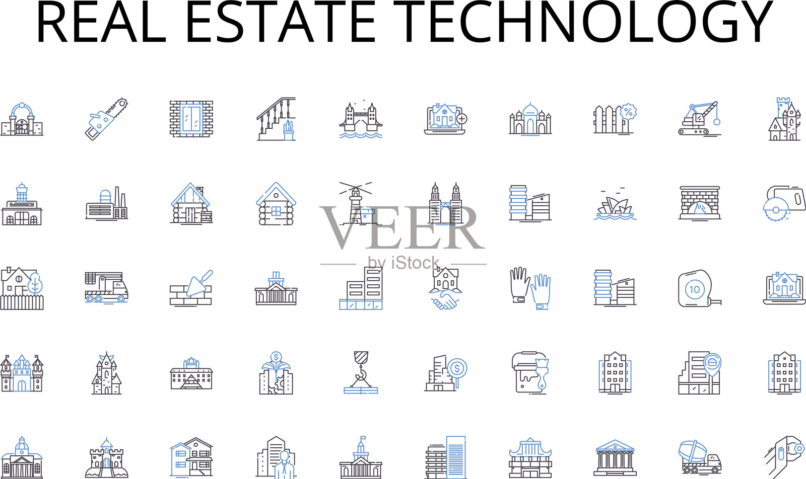 房地产技术线图标集合插画图片素材