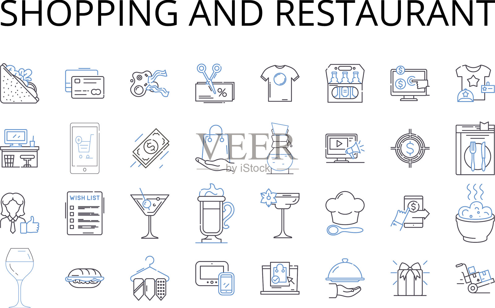 购物和餐厅线图标收集图标素材