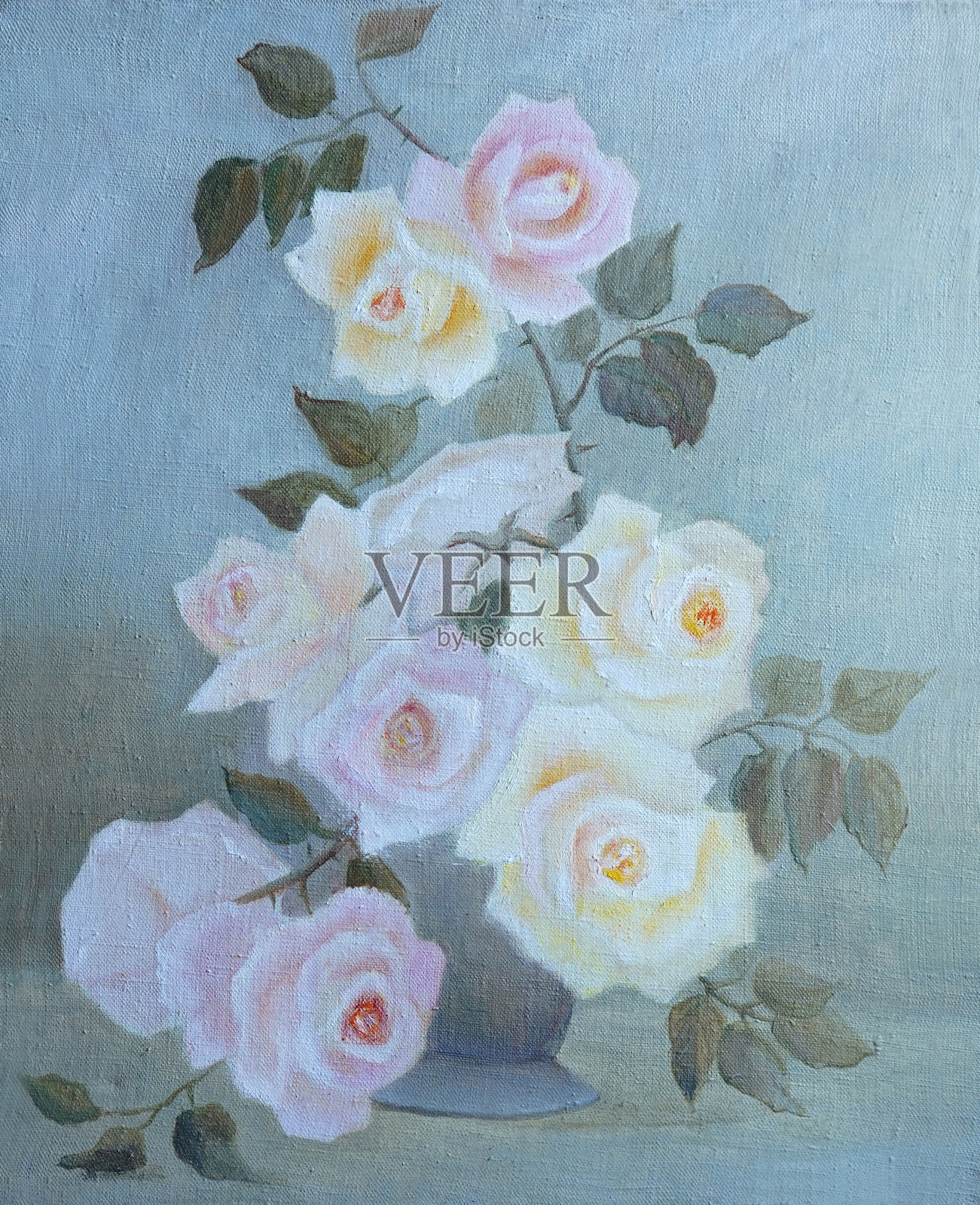 精致的玫瑰油画印象派现代主义。插画图片素材