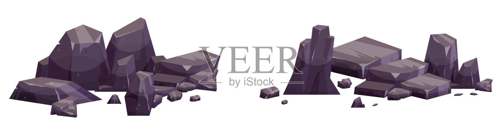 卡通石集孤立于白色之上。山的岩石和沙漠的石头矢量插图插画图片素材