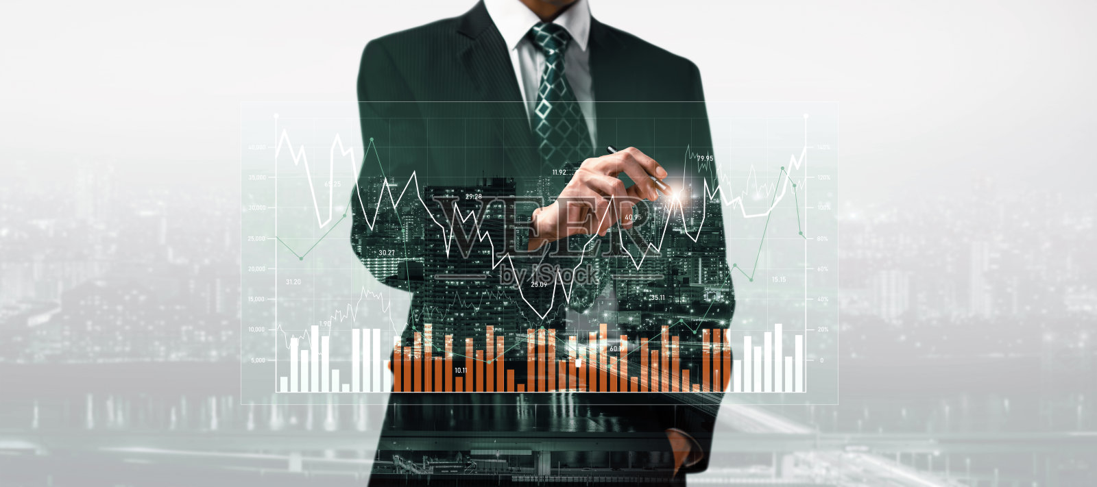 商人与数字金融业务图表的感知技术照片摄影图片