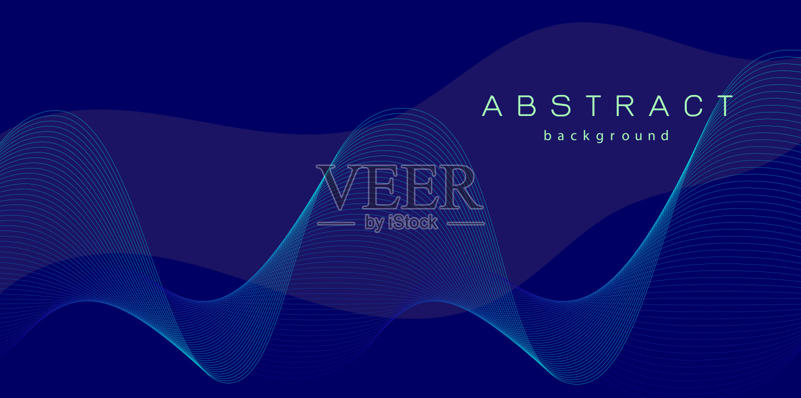 黑暗抽象背景与发光波。闪亮的动线设计元素。矢量插图。插画图片素材