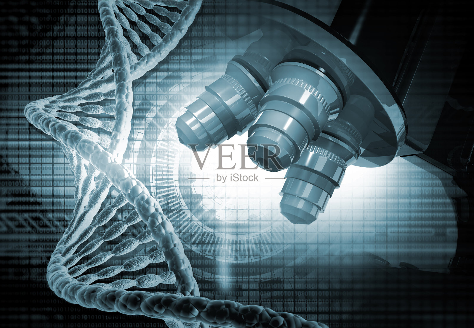 带有dna链的显微镜照片摄影图片