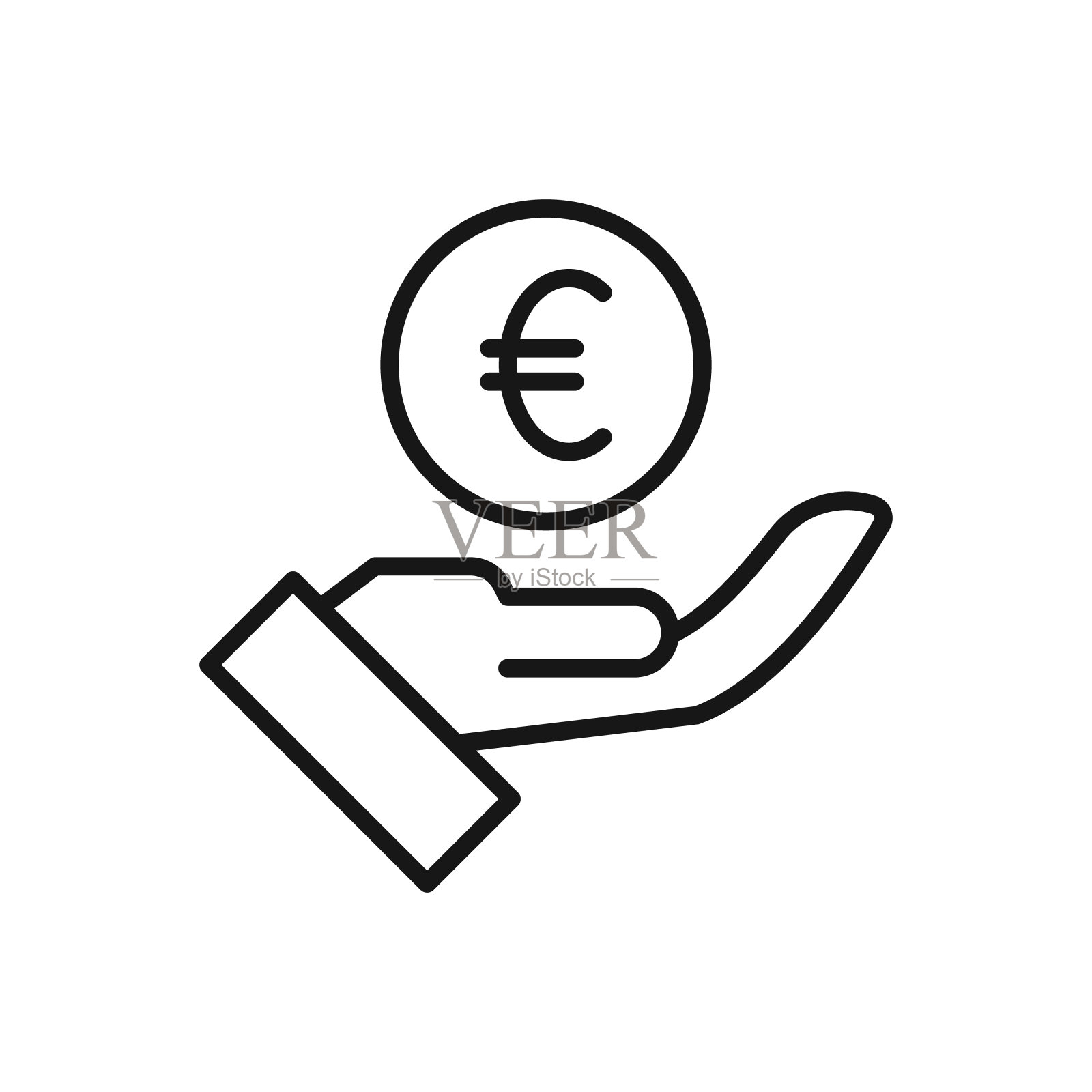 手持欧元硬币的可编辑图标,矢量插图隔离在白色背景上。用于演示文稿,网站或移动应用程序插画图片素材