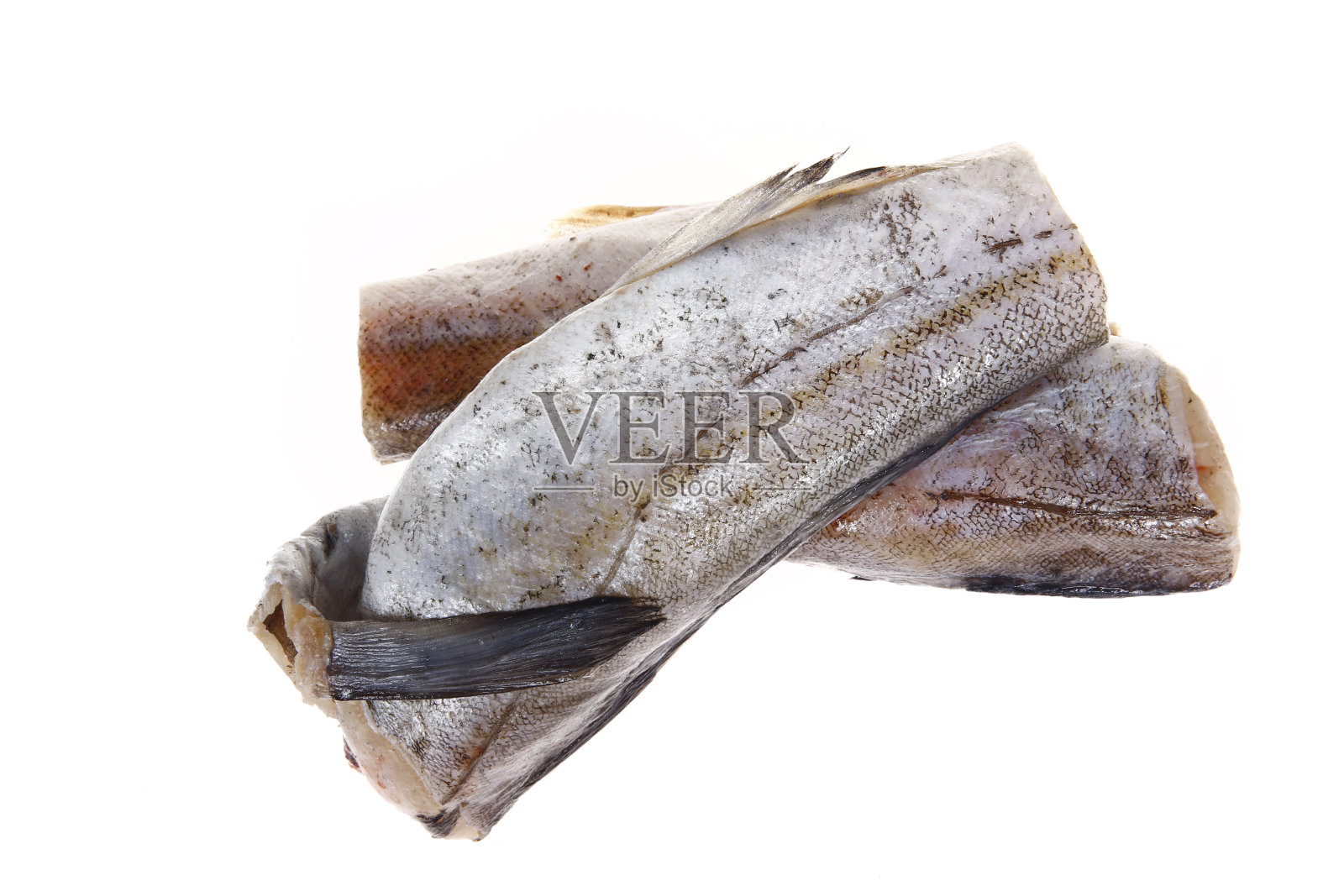 鳕鱼被隔离在白色的背景上照片摄影图片