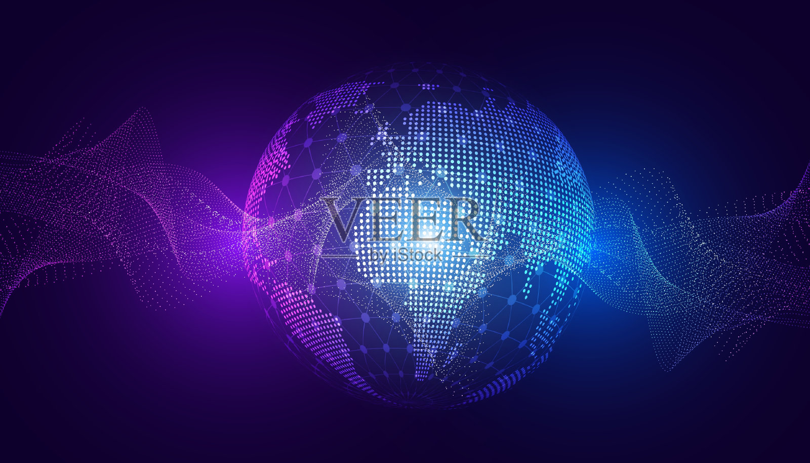 抽象世界波粒子流动美丽的蓝色未来的现代数字背景插画图片素材