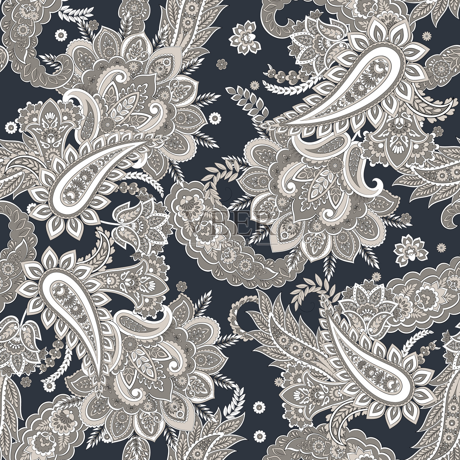 无缝佩斯利图案在印度蜡染风格。花卉矢量插图插画图片素材