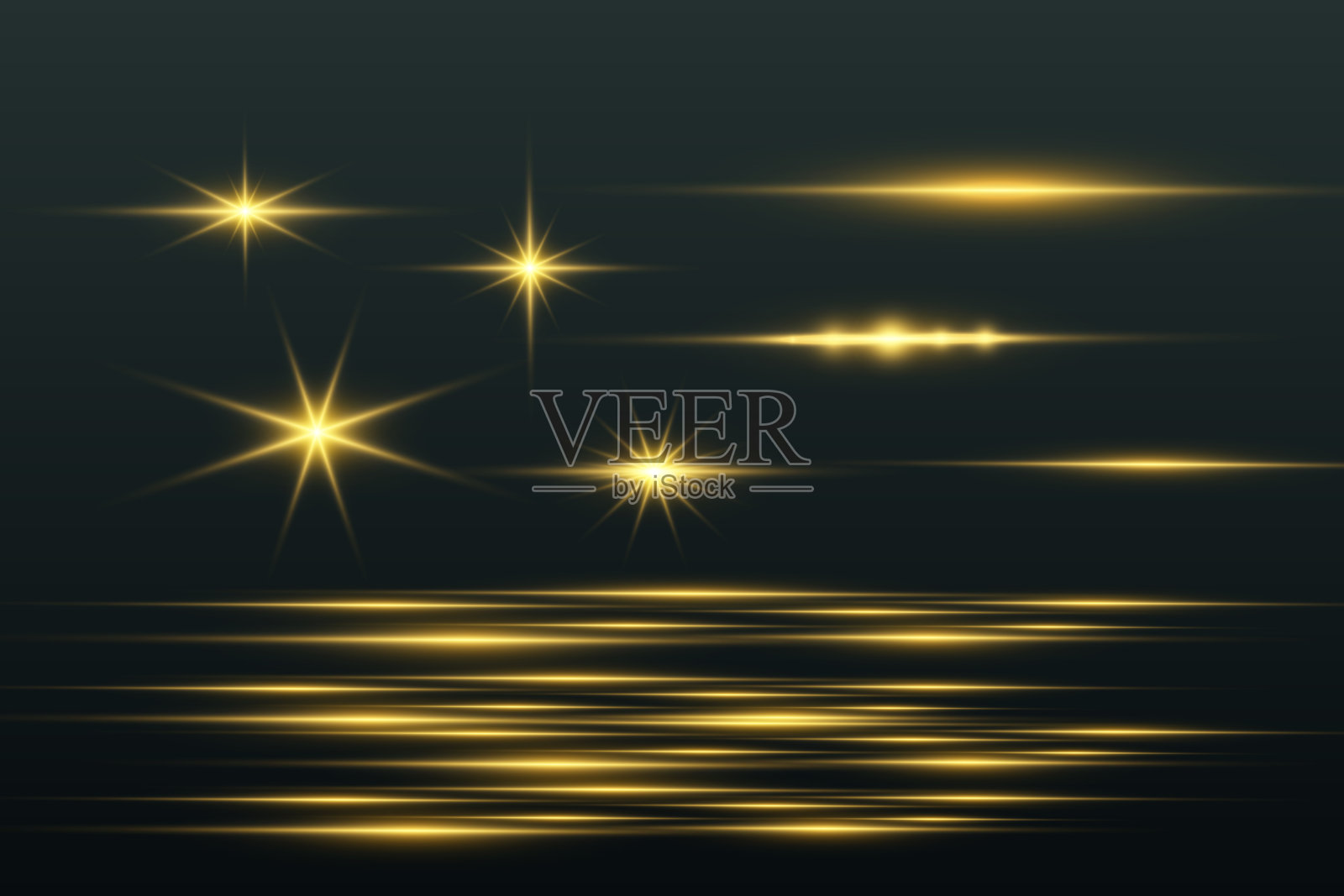 一组明亮的灯光效果。明亮美丽的星星。插画图片素材