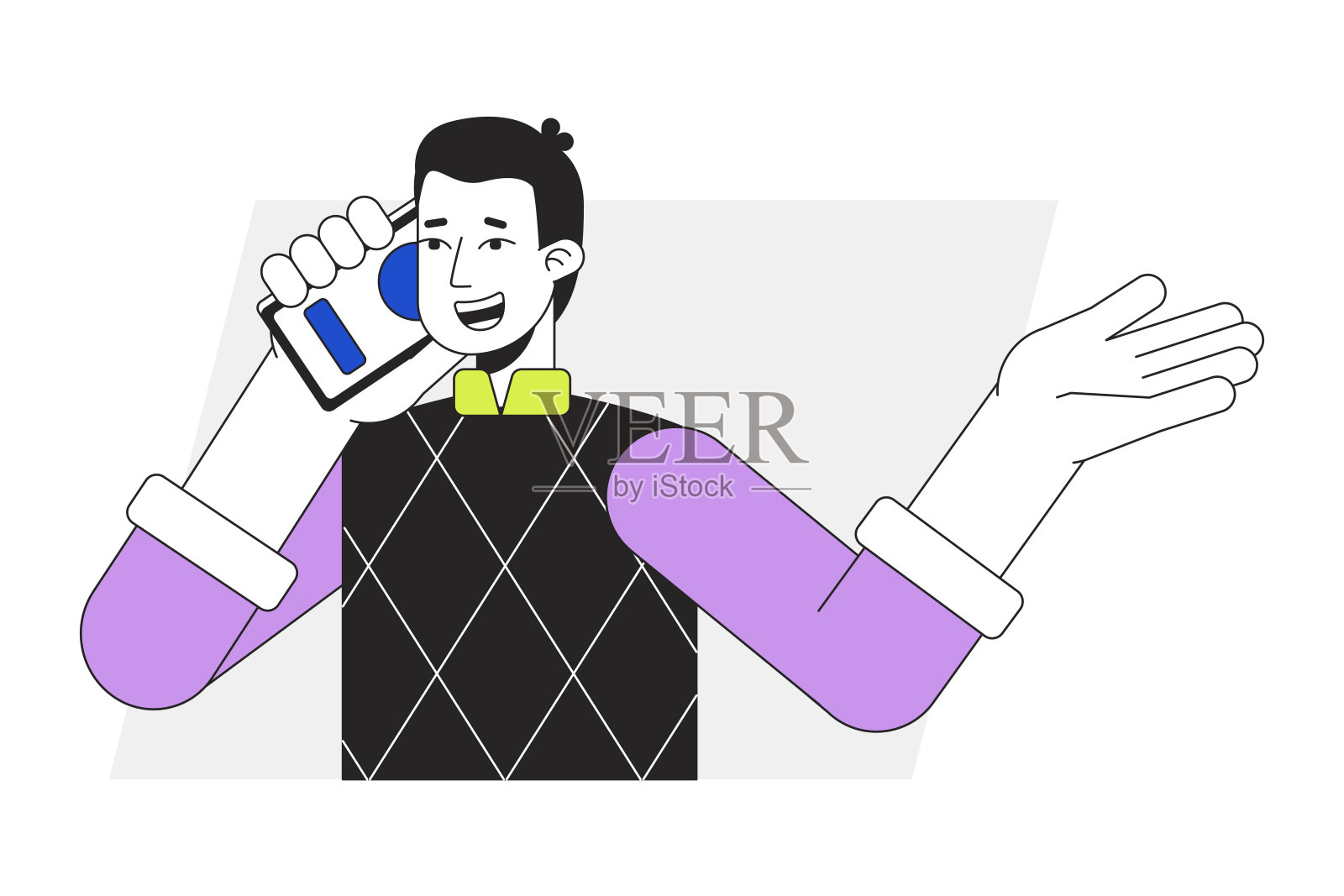 性格外向的人在电话上交谈,直线矢量点插图插画图片素材