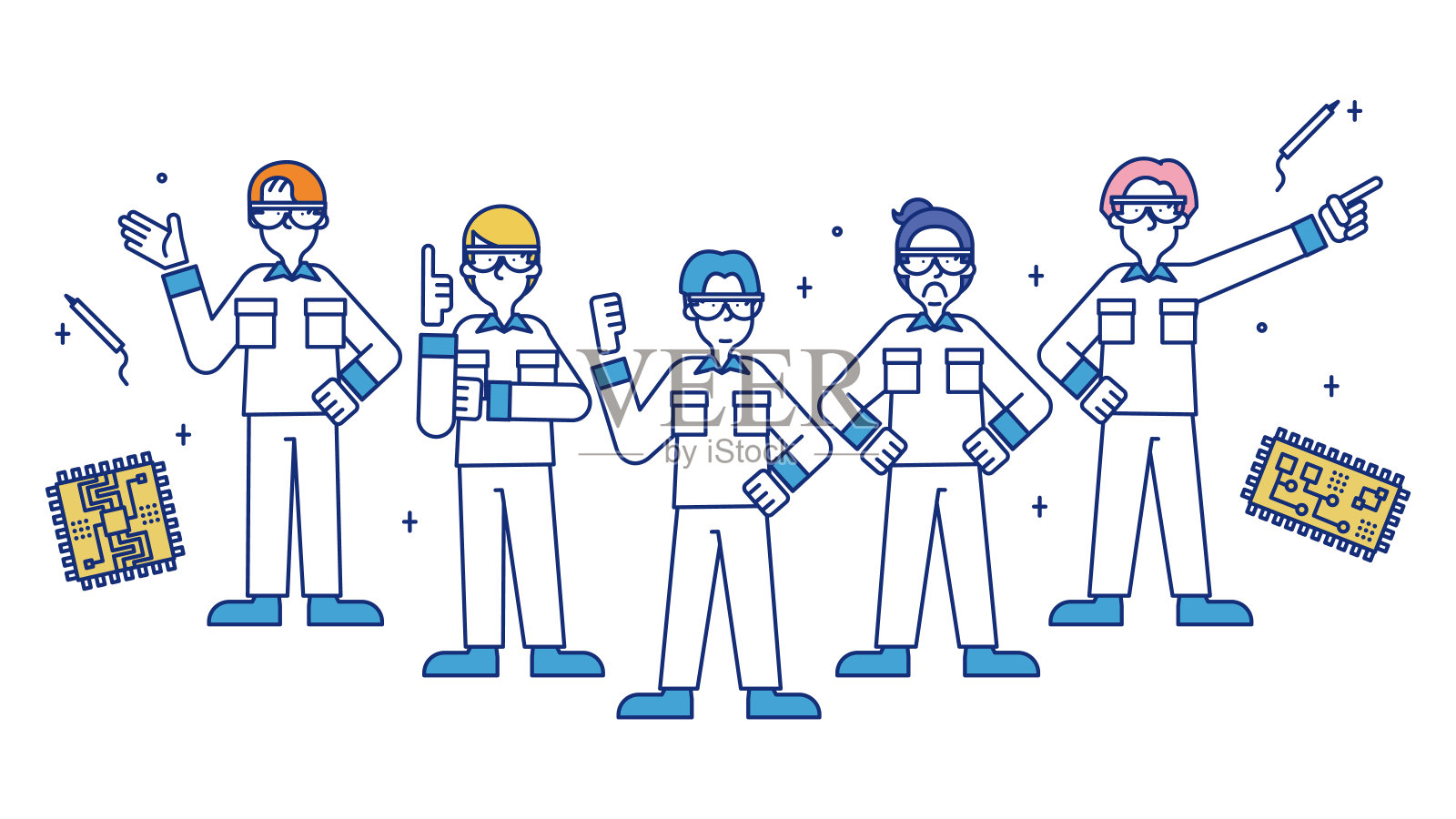 一个男人找了一份电子电路设计师的工作插画图片素材