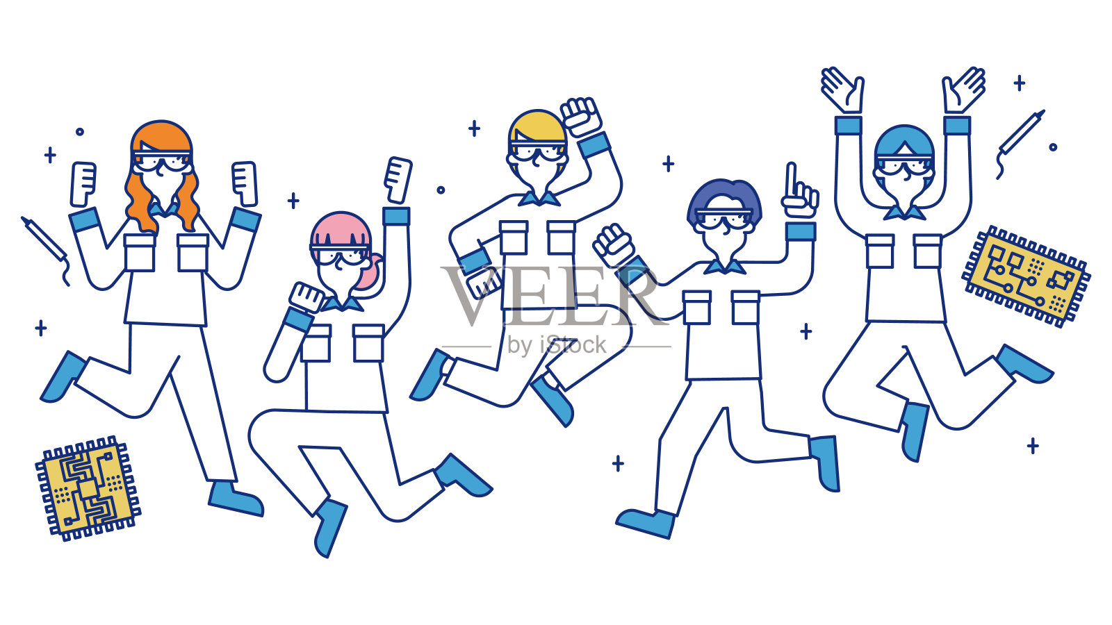 一个男人和一个女人作为电子电路设计师的插图插画图片素材