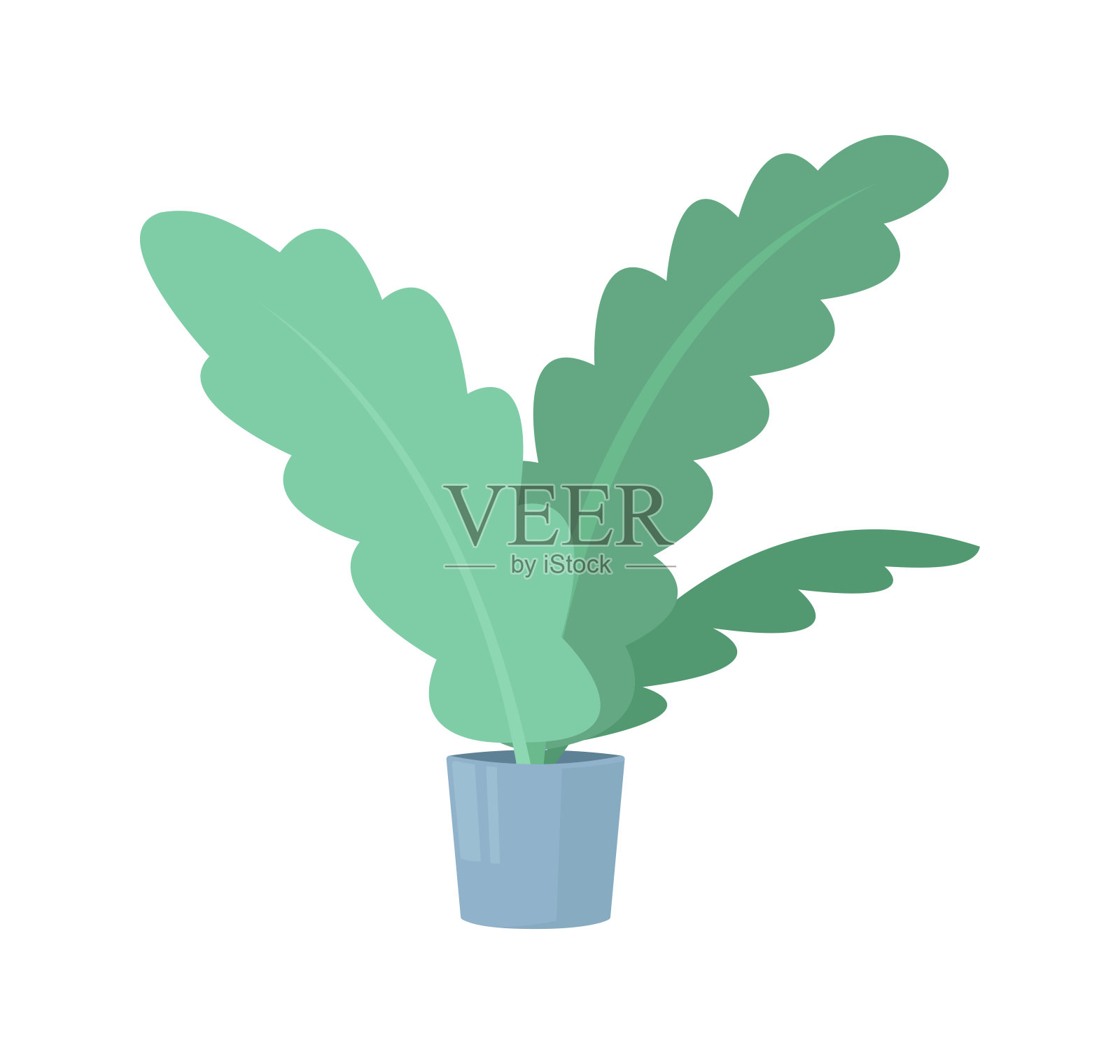 一个装饰室内植物生长在花盆彩色平面隔离编辑插图。家庭和办公室室内设计插画图片素材