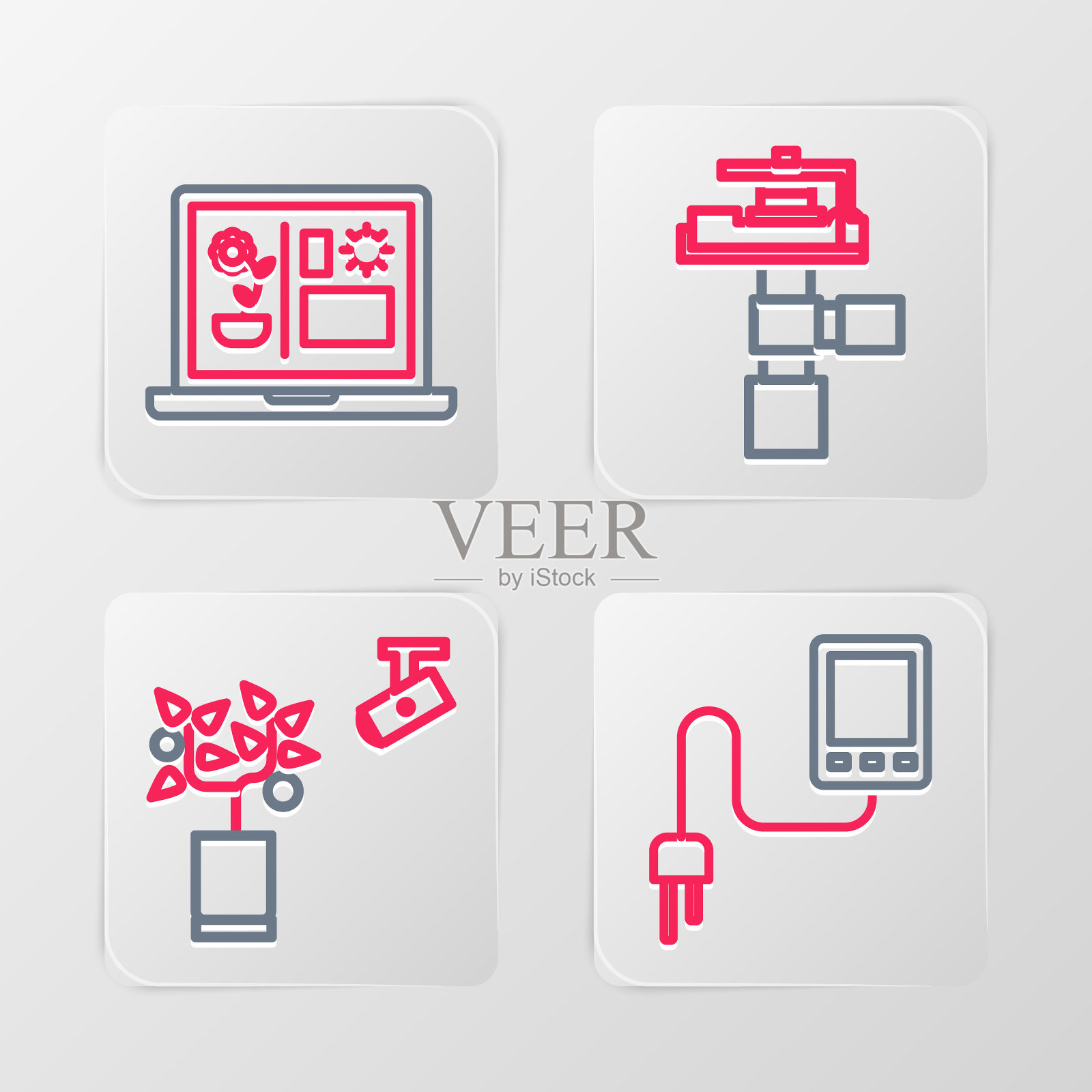 集线传感器、智能农业技术、自动喷灌和图标。向量图标素材