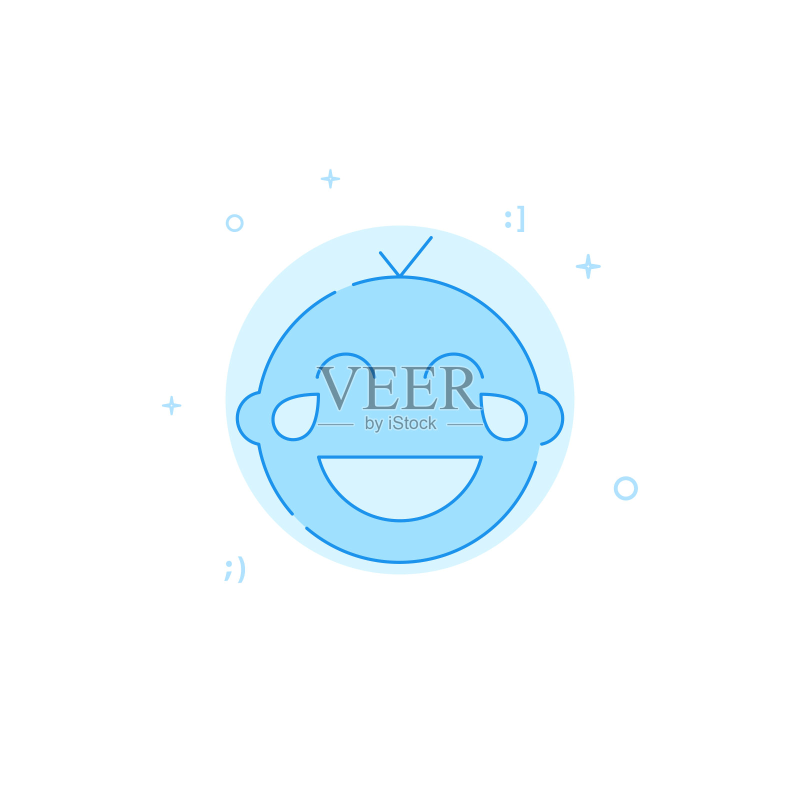 笑到流泪的孩子婴儿平面矢量图标。填充线条样式。蓝色单色设计。可编辑的中风插画图片素材