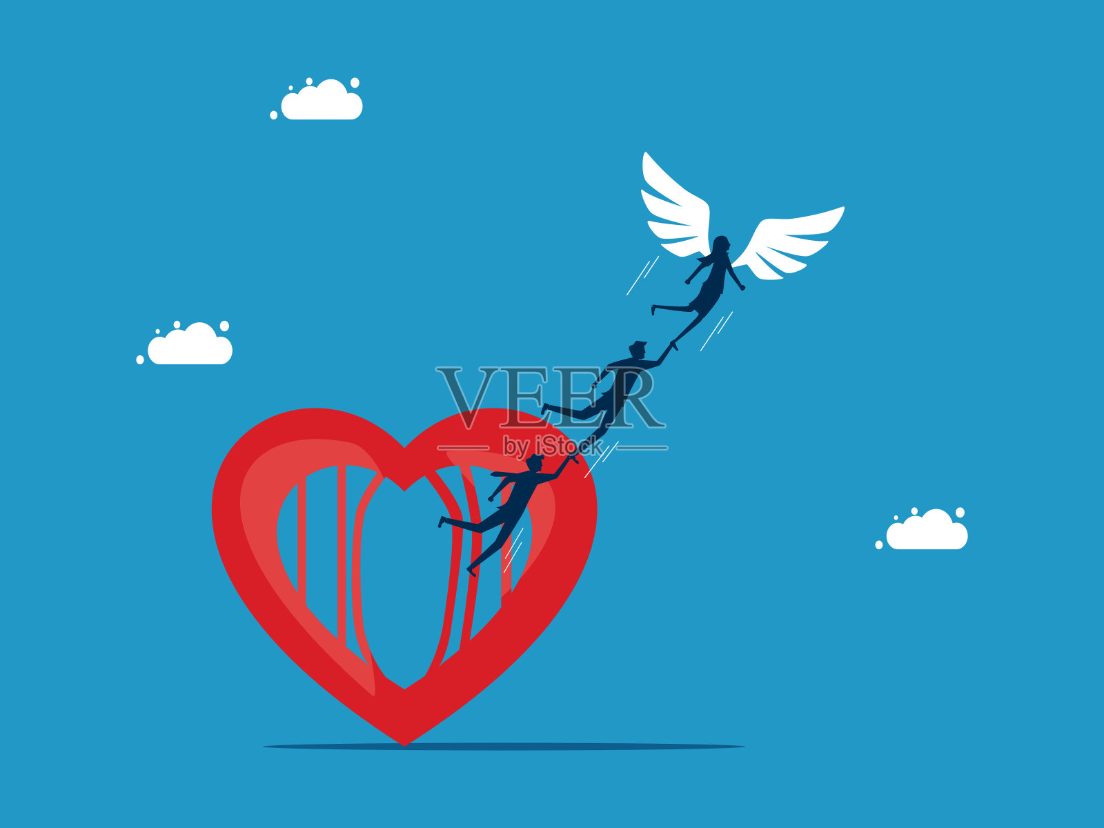 赢得心灵的自由。逃出心的牢笼。经营理念插画图片素材