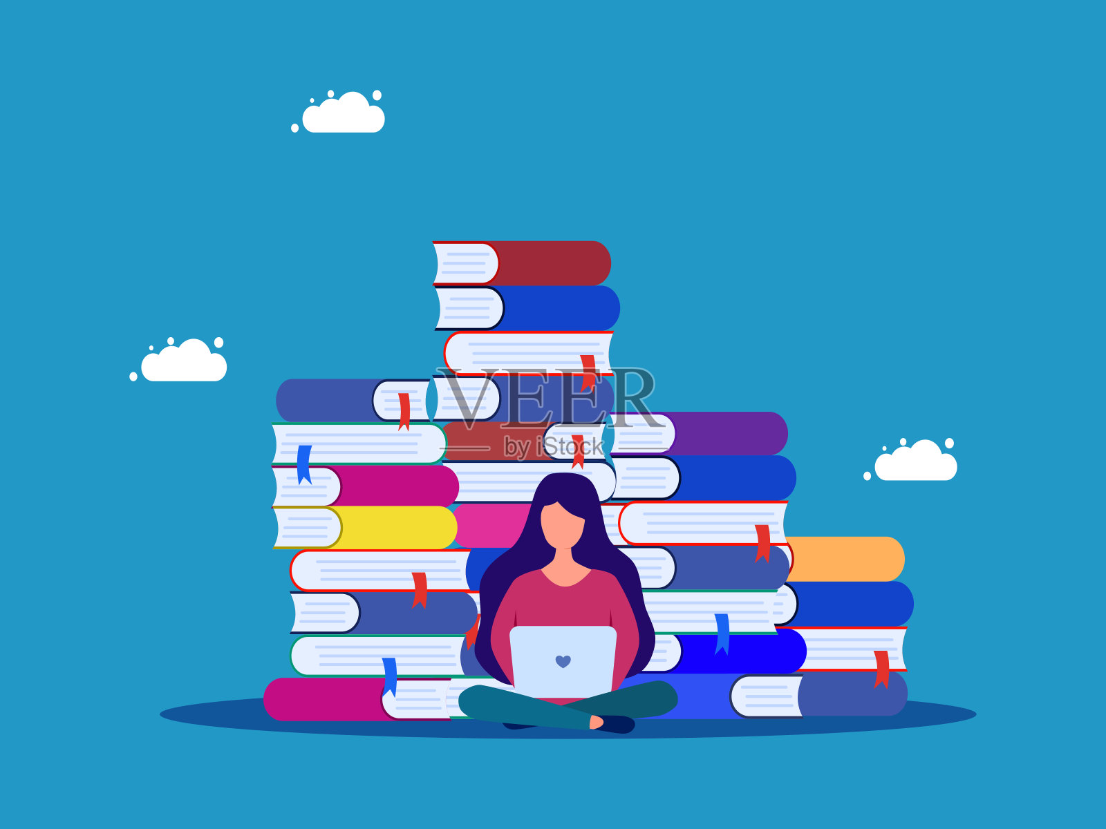 学会在生活中取得成功。研究一堆书的人插画图片素材