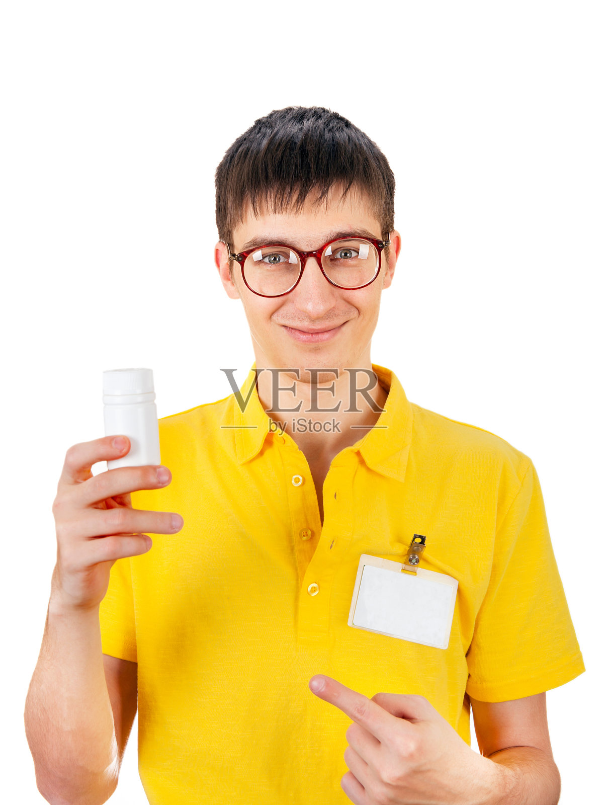 年轻人与白色小瓶照片摄影图片