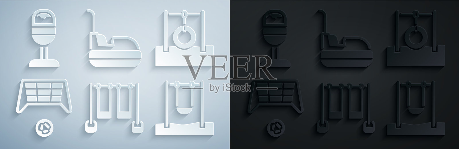 设置双秋千汽车轮胎吊绳足球图标素材