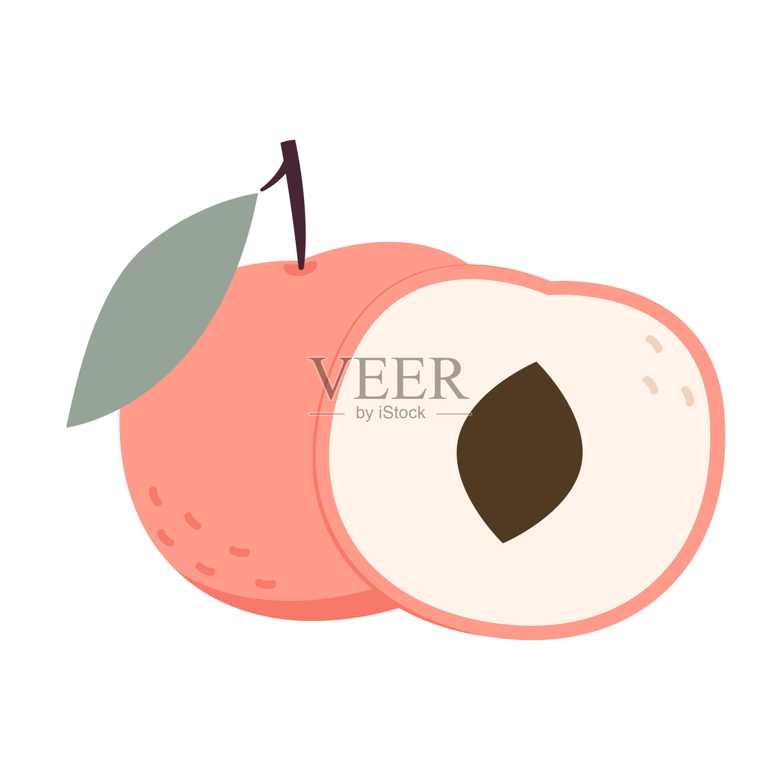 桃卡通矢量。涂鸦带叶子的桃子图标。桃果实的形状的心脏孤立在白色背景。农场,天然食品,新鲜水果。插画图片素材