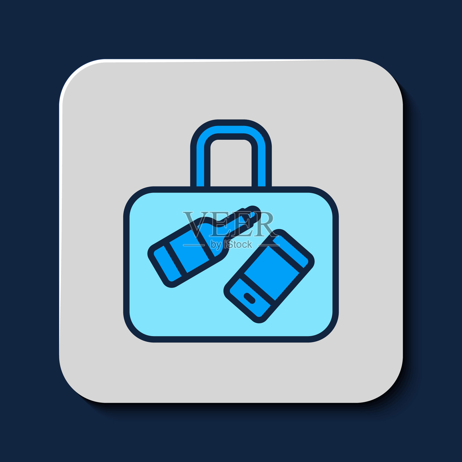 填充轮廓行李箱的旅行图标孤立的蓝色背景。旅行行李标志。旅行行李图标。向量图标素材