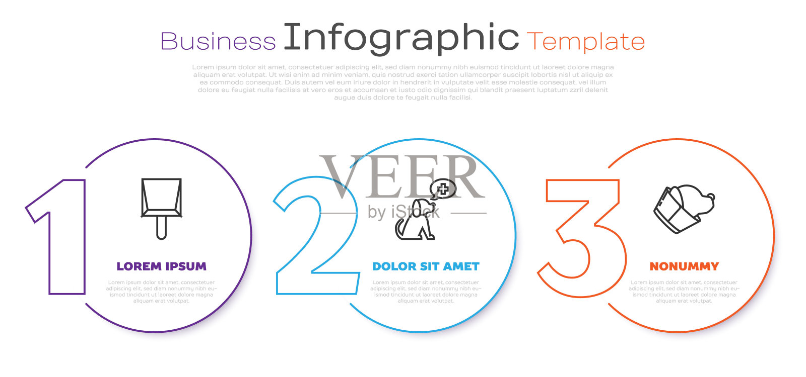 设置线簸箕,兽医诊所标志和兽医诊所标志。业务信息图表模板。向量设计模板素材