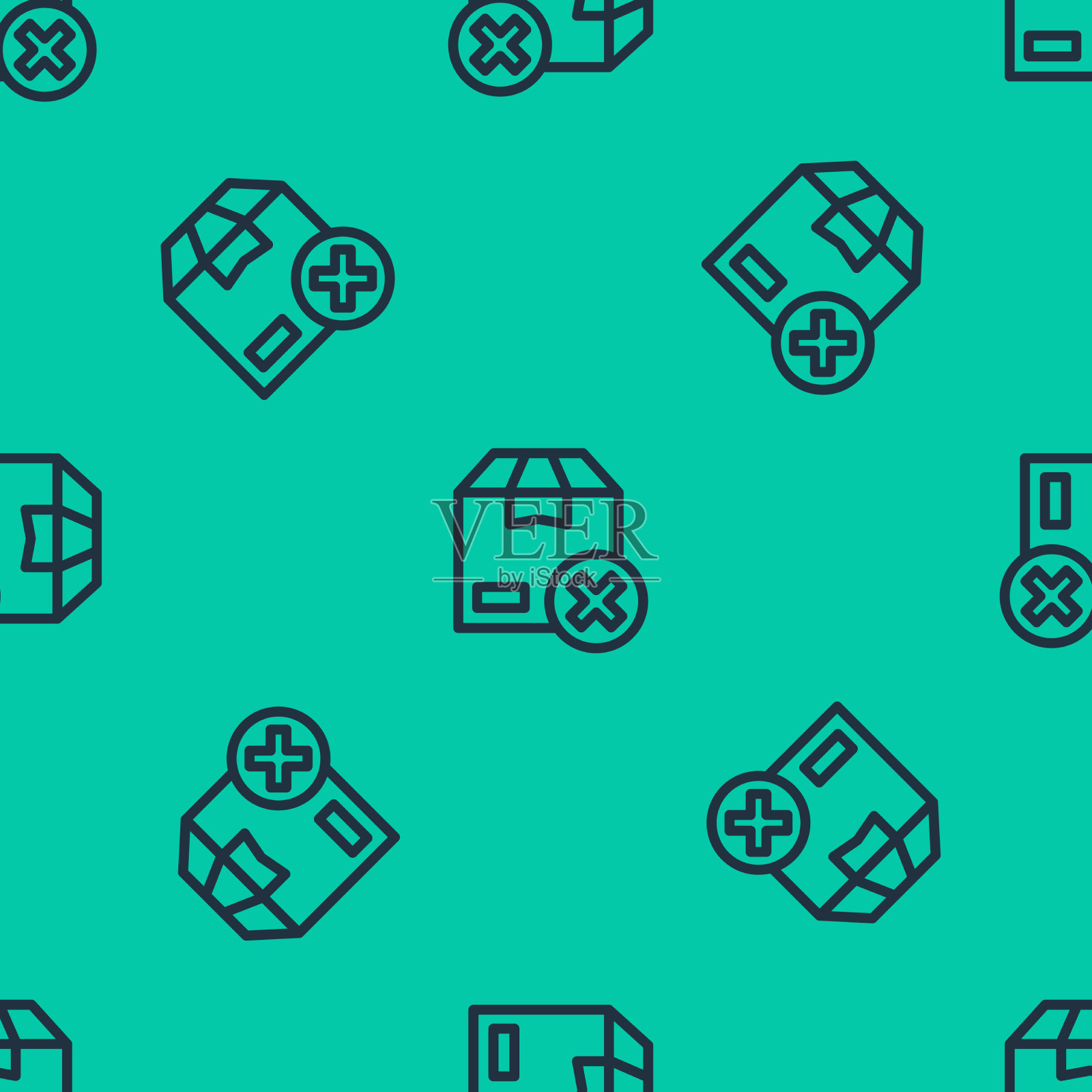 蓝线纸箱纸箱和删除图标插画图片素材