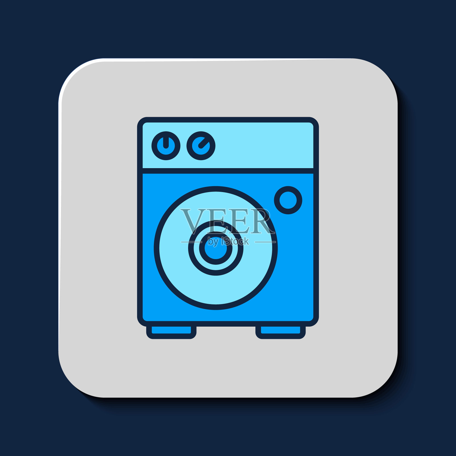 填充轮廓吉他放大器图标隔离在蓝色背景。乐器。向量图标素材