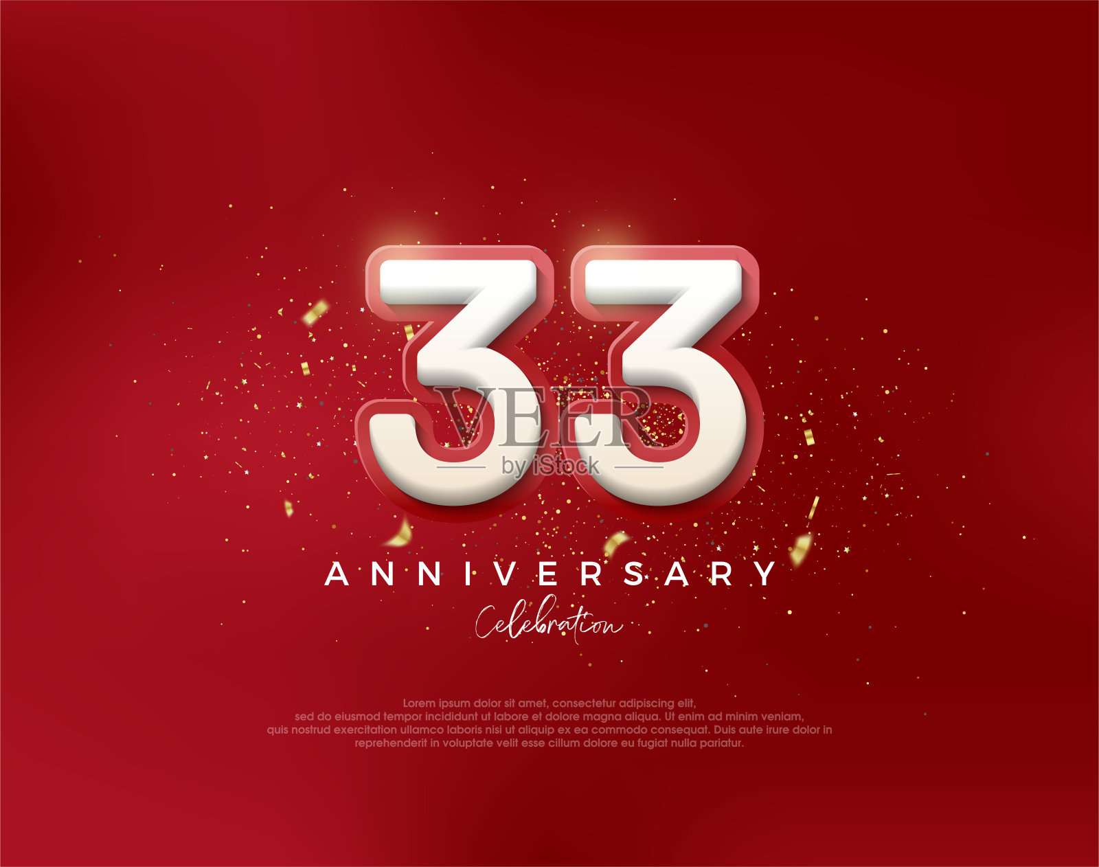 33周年纪念号码。红色背景上的3d白色数字。海报,横幅,庆祝问候的优质矢量。插画图片素材