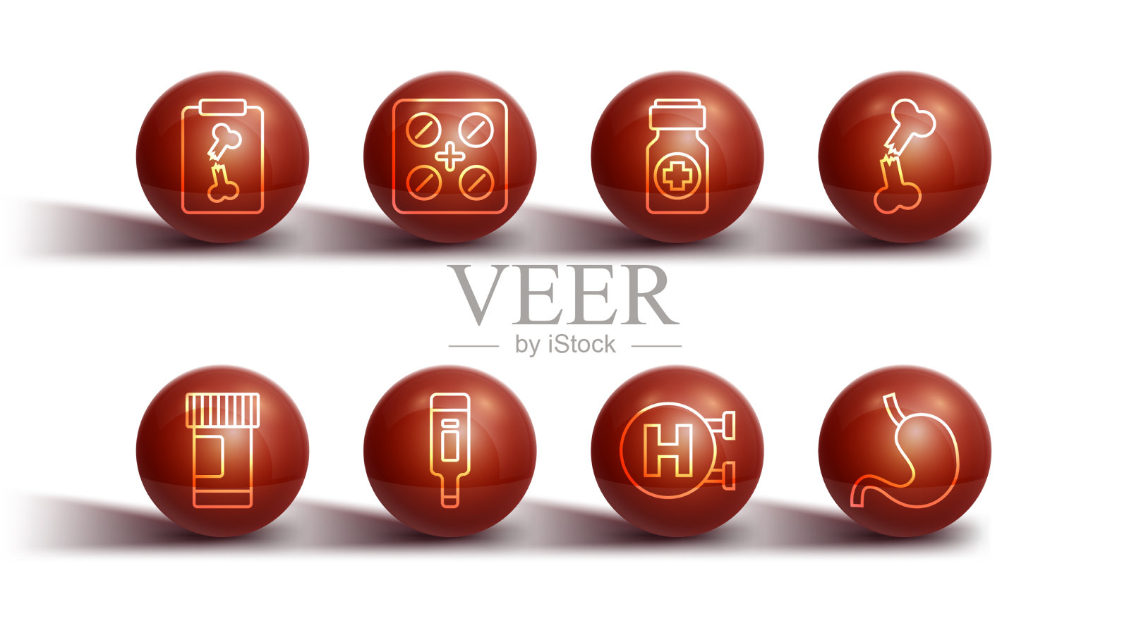 设置线x光片、药瓶和药片图标素材