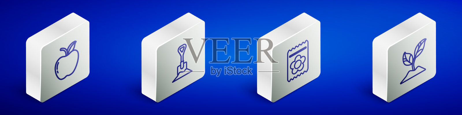 在地上设置等距线苹果铲图标素材