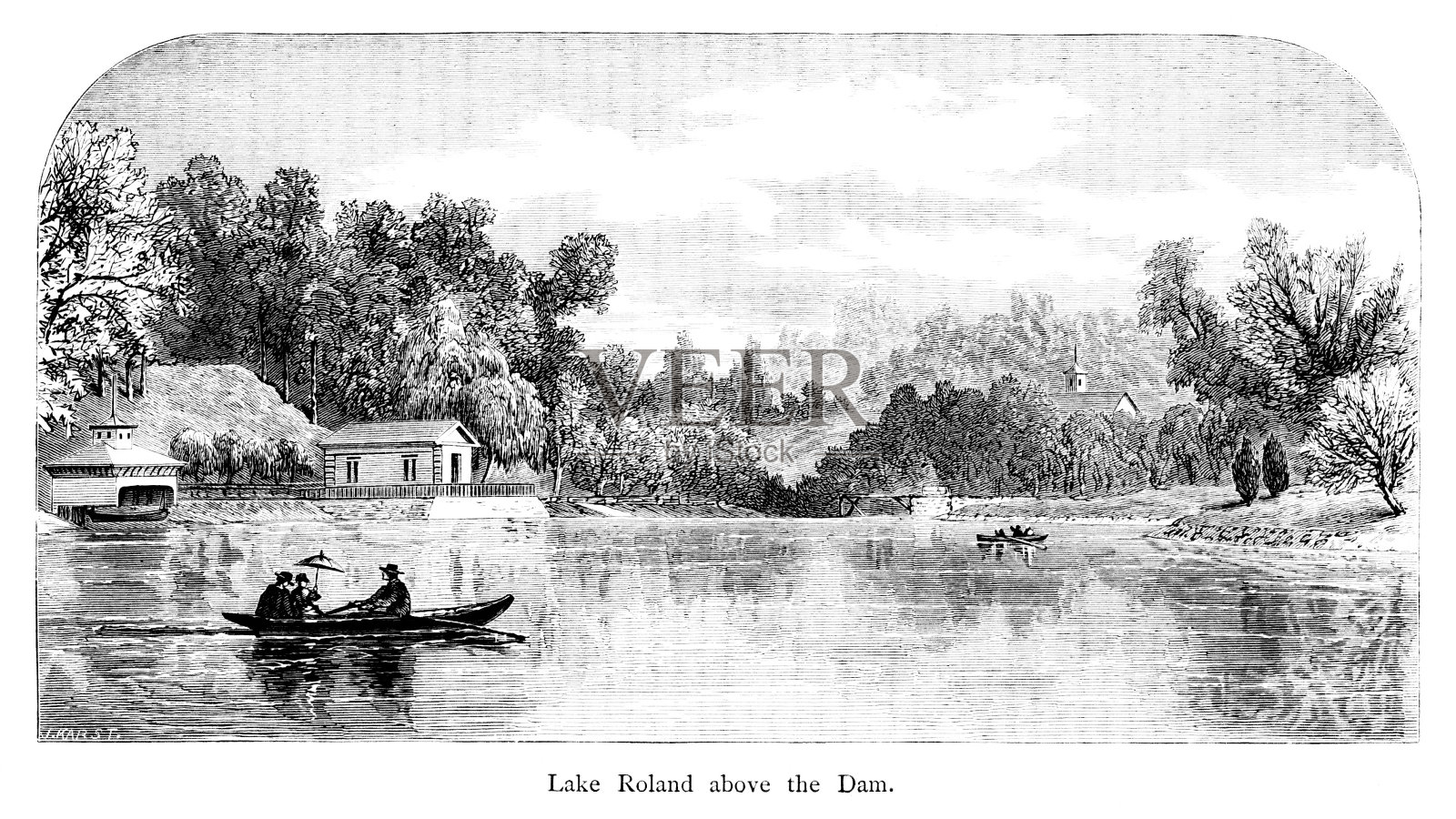 大坝上的罗兰湖,巴尔的摩,马里兰州,美国,《美国地理》插画图片素材