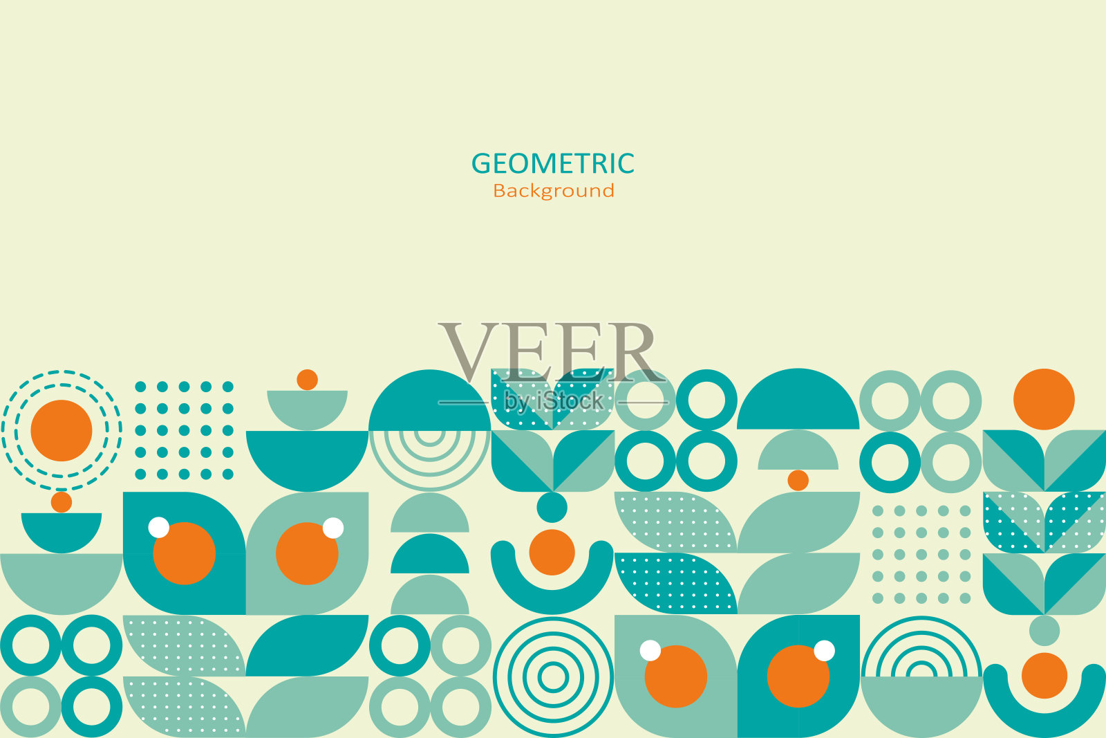 几何抽象的背景,平面设计的马赛克与圆形,半圆,和点图案的简单形状。插画图片素材