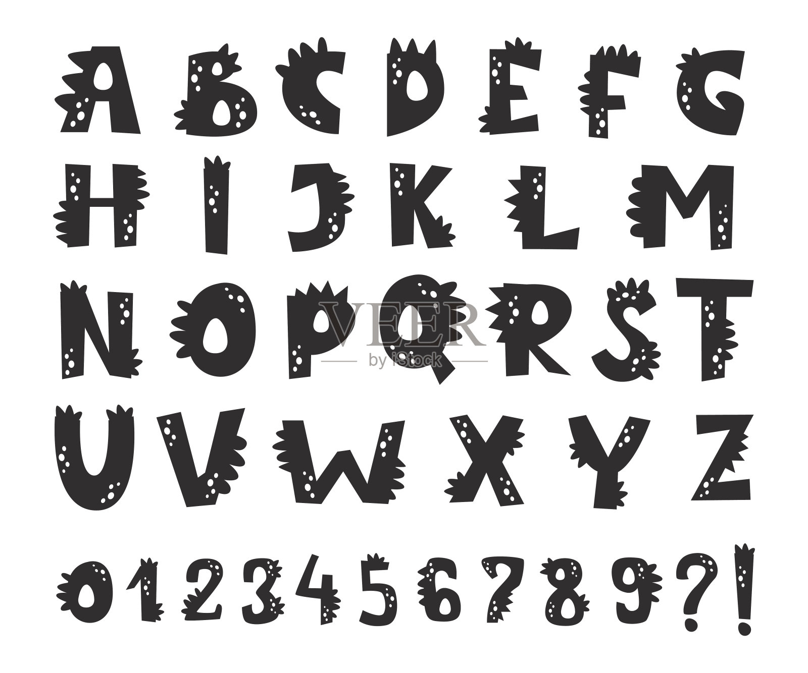 向量可爱的字母和数字在恐龙的形式插画图片素材