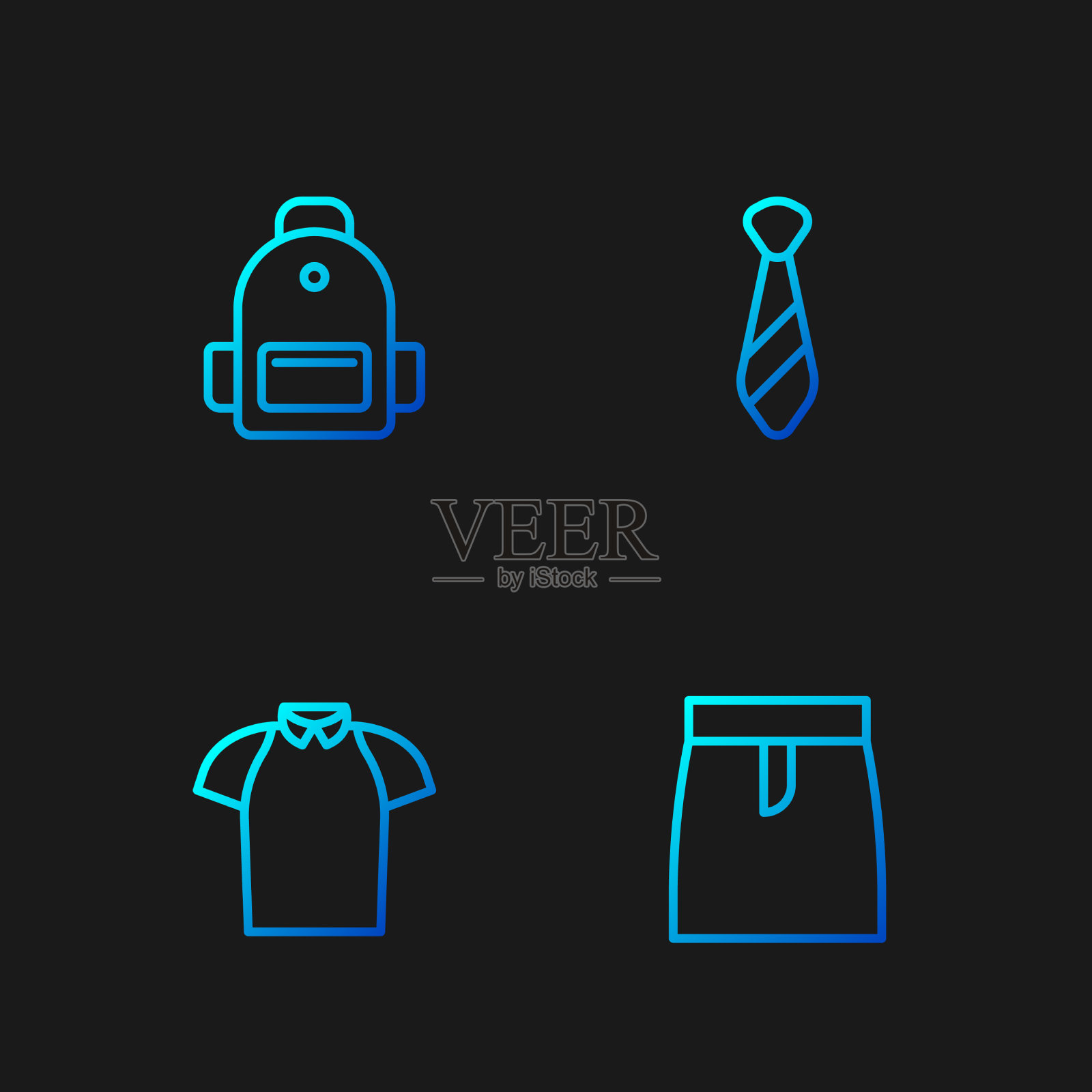 套装线裙、polo衫、学校背包和图标素材