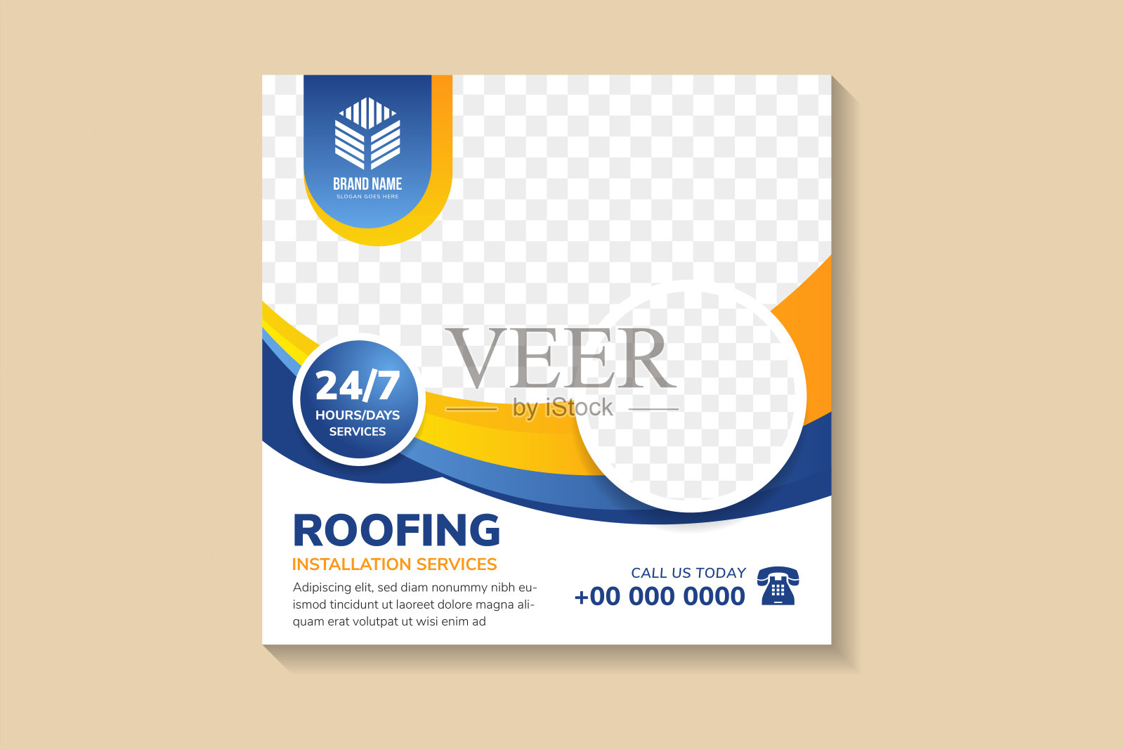 摘要社交媒体贴横幅模板设计使用的标题是屋面安装服务插画图片素材