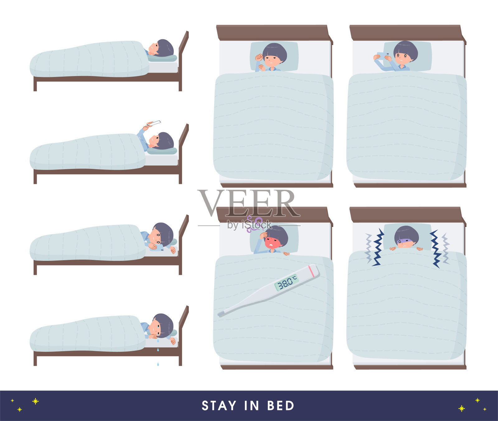 穿着T恤、头发蓬乱的居家女人插画图片素材