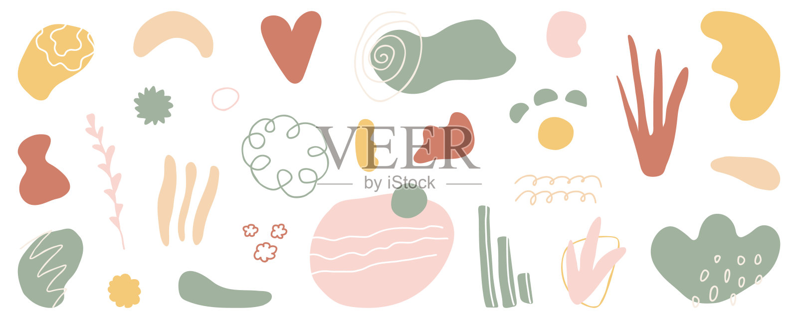 有机手绘形状。抽象的设计元素与花卉装饰。最小的有机背景在柔和的颜色。社交媒体故事的艺术形式,横幅。当代风格。矢量图插画图片素材